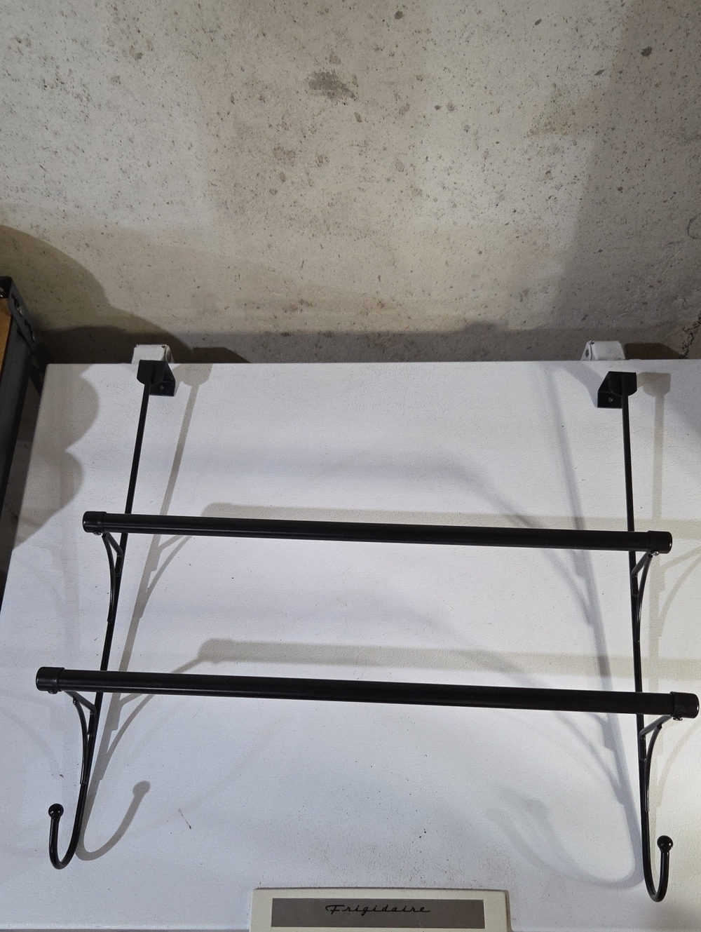Black Metal Wall Rack with Double Rods and Hooks